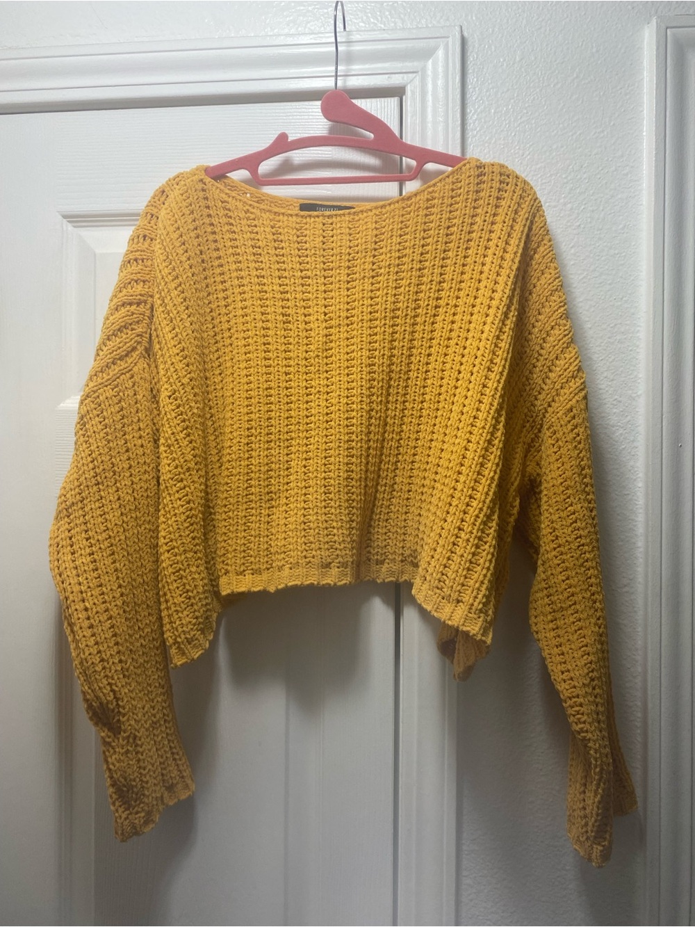 Forever 21 Mustard Yellow Cropped Knit Sweater
